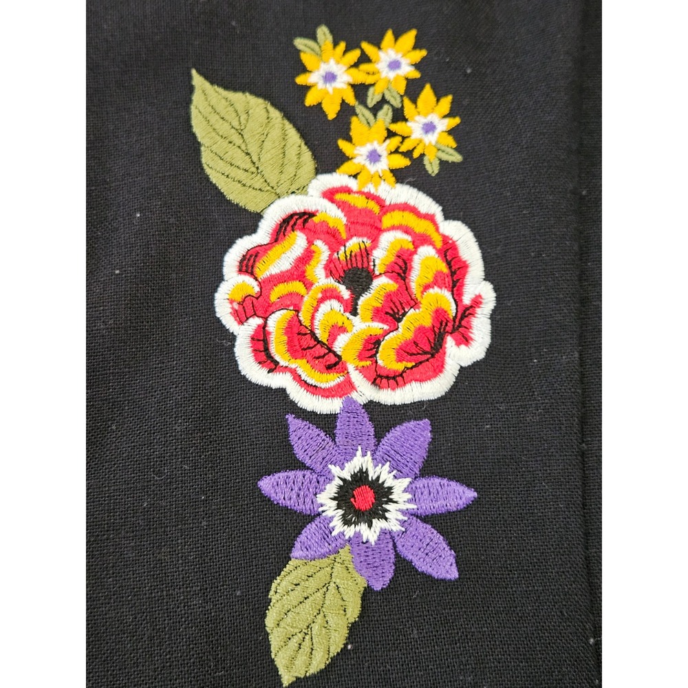 VTG  BOHO Floral Hungarian Folk Vest Black Red Piping Button Front USA Size 10 - Picture 2 of 10